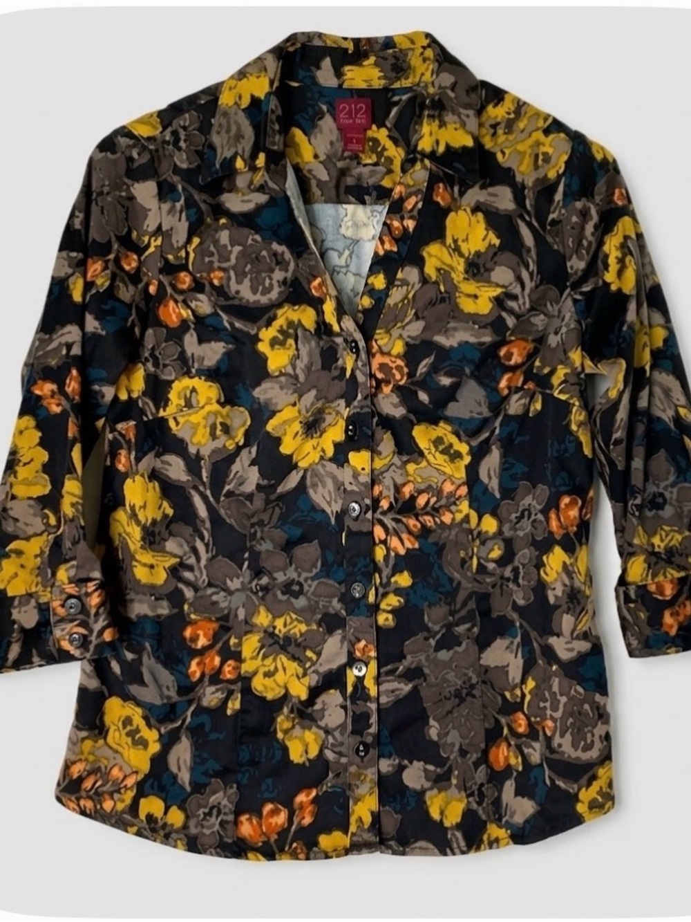 212 COLLECTION Floral Button Front Blouse, Women’s Small, Multicolor